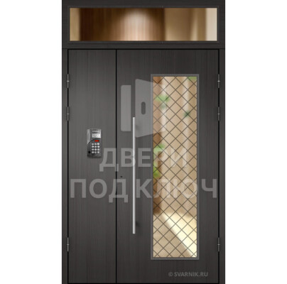 Подъездная дверь с кодовым замком, стеклом и ковкой ДПК-13780